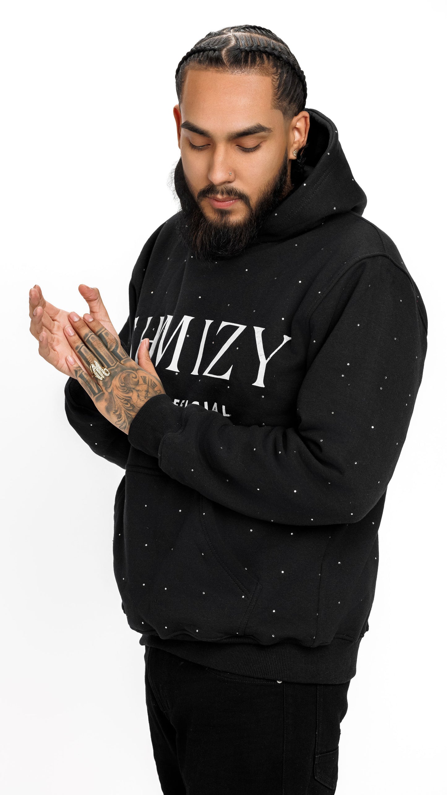 $HMIZY SILVER RHINESTONE OFFICIAL PULLOVER HOODIE